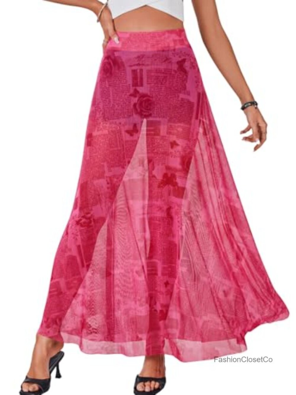 Sheer Mesh Maxi Skirt High Waist A-Line Flowy See Through Clubwear Beach Cover - Picture 1 of 6